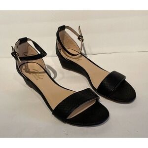 Diba London Jessica Wedge Ankle Strap Sandals Black Sz 7 M Faux Snakeskin